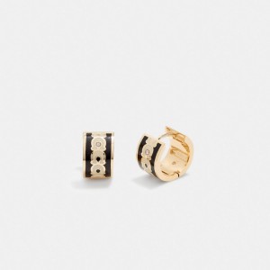 Coach Signature Enamel Hoop Earrings Kadın Takı Altın Siyah | 62573TKRS