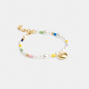 Coach Signature Heart Beaded Pearl Bracelet Kadın Takı Altın Renkli | 63814ZRWN
