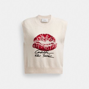 Coach Signature Kiss Print Sweater Vest Kadın Üstler Beyaz | 45106MKEG