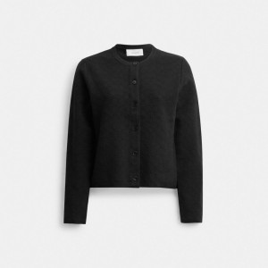 Coach Signature Knit Cropped Cardigan Kadın Üstler Siyah | 72045QPZW