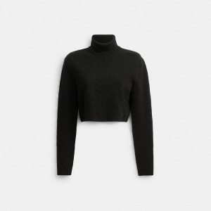 Coach Signature Knit Cropped Turtleneck Kadın Üstler Siyah | 50126IXKD