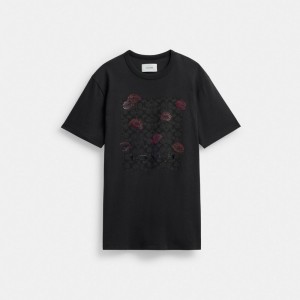 Coach Signature Square Kiss Print T Shirt In Organic Cotton Kadın Üstler Gri Renkli | 13806XUEN