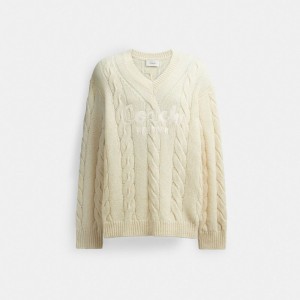 Coach Signature Sweater In Recycled Wool Erkek Üstler Beyaz | 61370FKXS