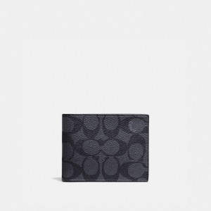 Coach Slim Billfold Wallet In Signature Canvas Erkek Cüzdanlar Gri Siyah | 32105IAMS