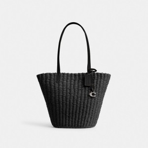 Coach Small Straw Tote Kadın Tote Çanta Gümüş Siyah | 89350HVPA
