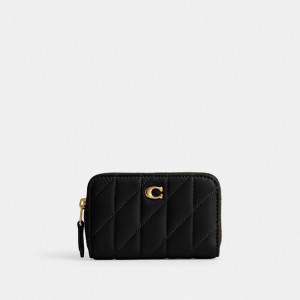 Coach Small Zip Around Card Case With Pillow Quilting Kadın Kart Kılıfı Siyah | 12079FVRA