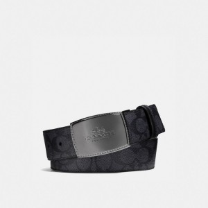 Coach Stitched Plaque Buckle Cut To Size Reversible Belt, 38 Mm Erkek Kemer Gri Siyah | 96350BYQC