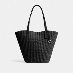 Coach Straw Tote Kadın Tote Çanta Gümüş Siyah | 58436CRKU
