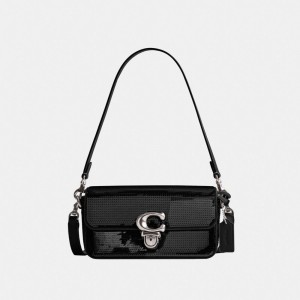 Coach Studio Baguette Bag With Sequins Kadın Çapraz Askılı Çanta Gümüş Siyah | 69781RKHC