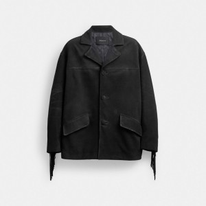 Coach Suede Fringe Jacket Erkek Mont Siyah | 06598NMHG