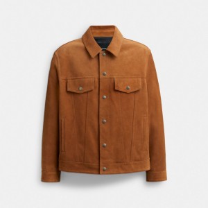 Coach Suede Leather Jacket Erkek Mont Kahverengi | 60184TDUN