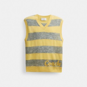 Coach Sweater Vest Erkek Üstler Sarı Renkli | 03457THMI