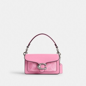 Coach Tabby Bag 12 In Signature Canvas Kadın Çapraz Askılı Çanta Gümüş Pembe | 86790MGPX
