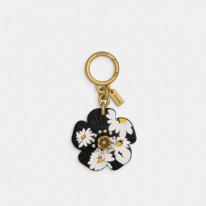 Coach Tea Rose Bag Charm With Floral Print Kadın Takı Siyah Renkli | 02498MLBX