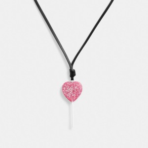 Coach The Lil Nas X Drop Heart Lollipop Necklace Kadın Takı Gümüş Pembe | 21958REKN