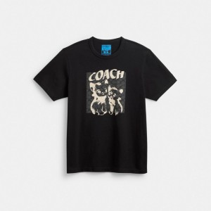 Coach The Lil Nas X Drop Signature Cats T Shirt Kadın Üstler Siyah | 86017SOYW