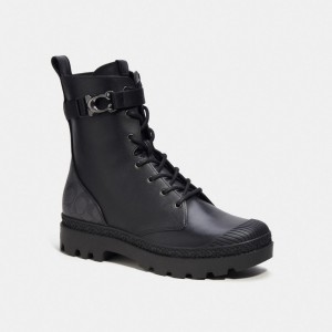 Coach Tucker Boot With Signature Canvas Erkek Bot Siyah | 68742JTBG