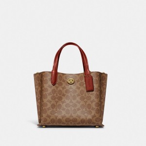 Coach Willow Tote Bag 24 In Signature Canvas Kadın Tote Çanta Kahverengi Kırmızı | 84302KTSO