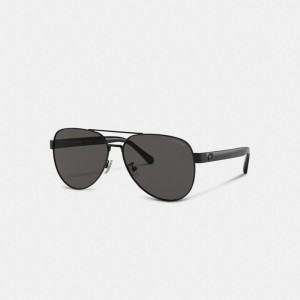 Coach Wire Frame Pilot Sunglasses Erkek Güneş Gözlüğü Siyah | 72358SKZJ