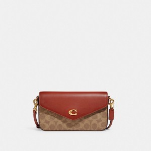 Coach Wyn Crossbody Bag In Signature Canvas Kadın Çapraz Askılı Çanta Kahverengi Kırmızı | 94107EDZJ