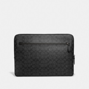 Coach Zip Around Laptop Case In Signature Canvas Erkek Seyahat Çantası Gri | 23549SWZO